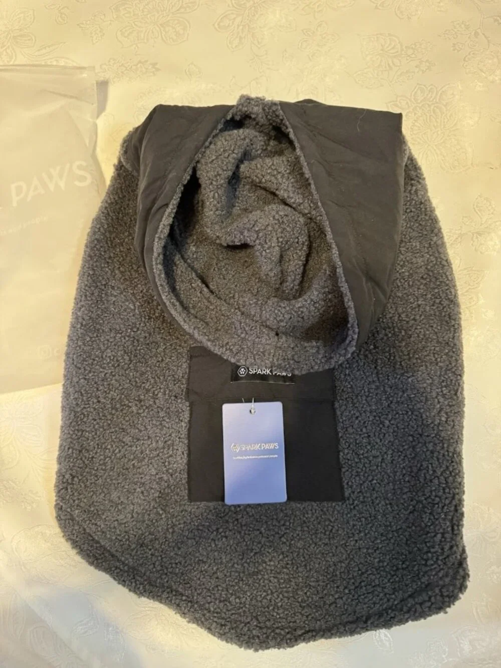 Spark Paws Black Gray Fleece Reversible Dog Hoodie Sweater 2XL Big Dogs NEW